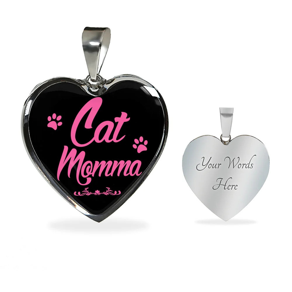 Cat Lover Necklace Cat Momma Personalized Engraved Silver Heart Necklace Custom